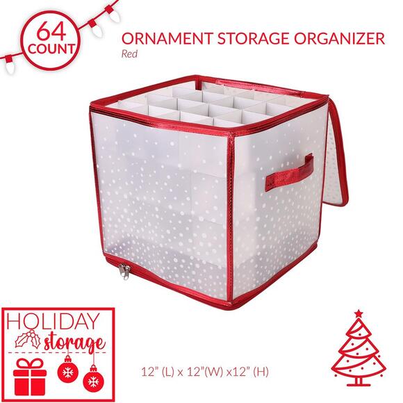 Simplify 64 Count Ornament Storage Box | Decorative Organizer L12 x W12 x H12 - Picture 3 of 4